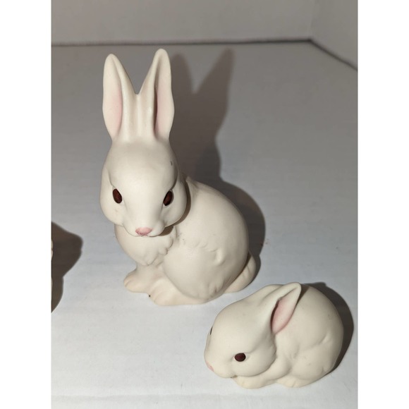 3 Vintage Home Interiors White Matte Porcelain Mom Baby Rabbits Bunnies Mexico - Picture 4 of 10